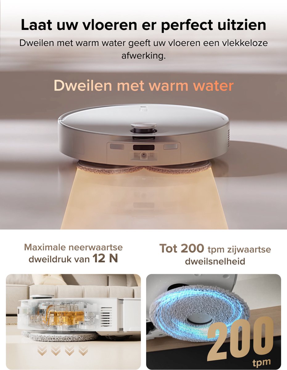Afbeelding 3 van Roborock Qrevo CurvX Robotstofzuiger en Dweilrobot– 22000 Pa zuigkracht– 7,98 cm ultradun– Dubbel anti-klitsysteem– reactieve AI-obstakelherkenning– Automatisch wassen en drogen met warm water– Curv Upgrade