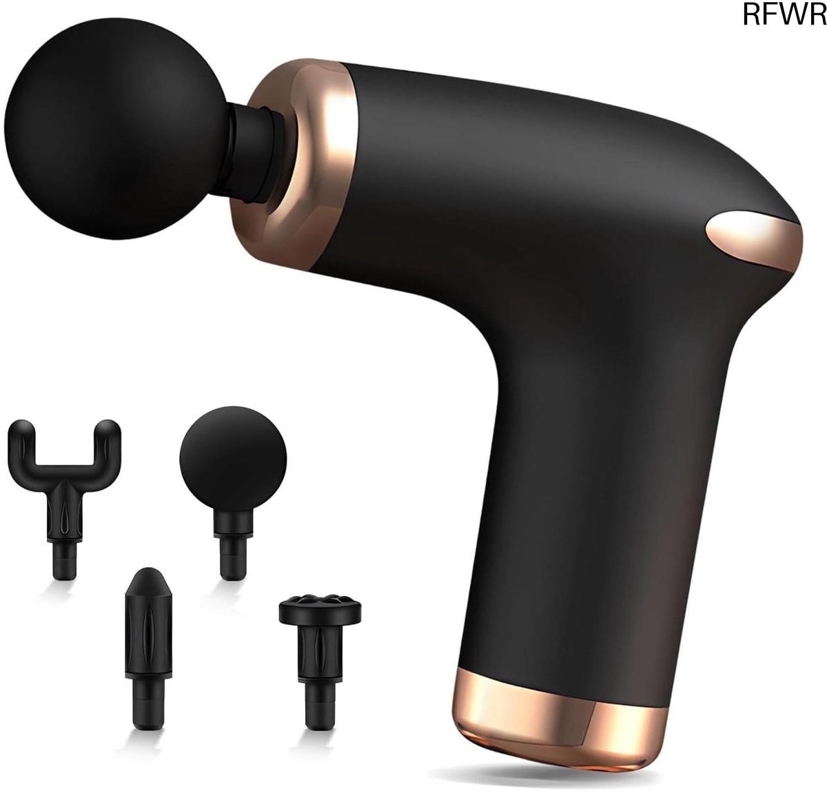RFWR® Mini Massagepistool voor Spierontspanning en Pijnverlichting met 6 Snelheden en 4 Massagekoppen