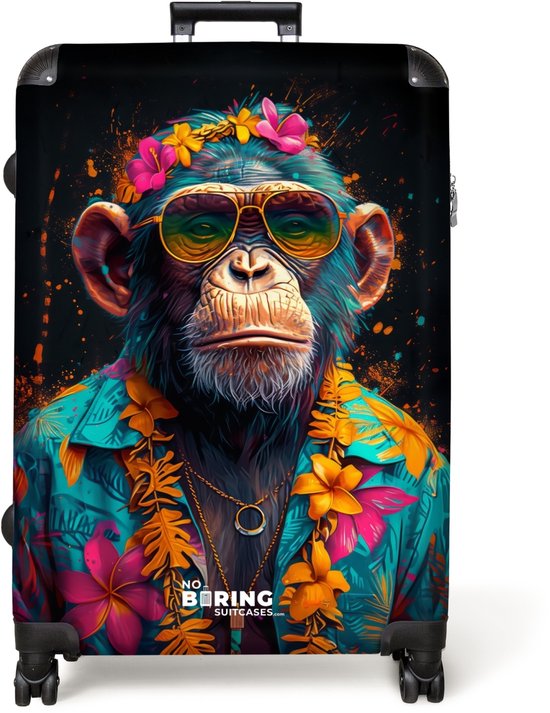 NoBoringSuitcases.com® - Koffer groot - Reiskoffer lichtgewicht - Chimpansee met Hawaii blouse - Rolkoffer met 4 wielen - Grote trolley XL - 98 liter bagage