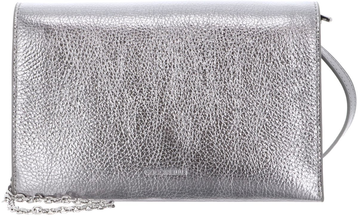 COCCINELLE Leren koppeling schoudertas Dandy Mini Bag Steel zilverkleurig