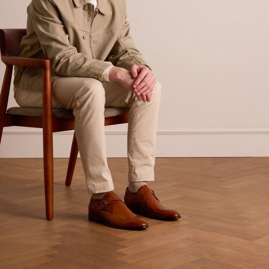 Manfield - Homme - Chaussures à boucle en cuir cognac - Taille 43