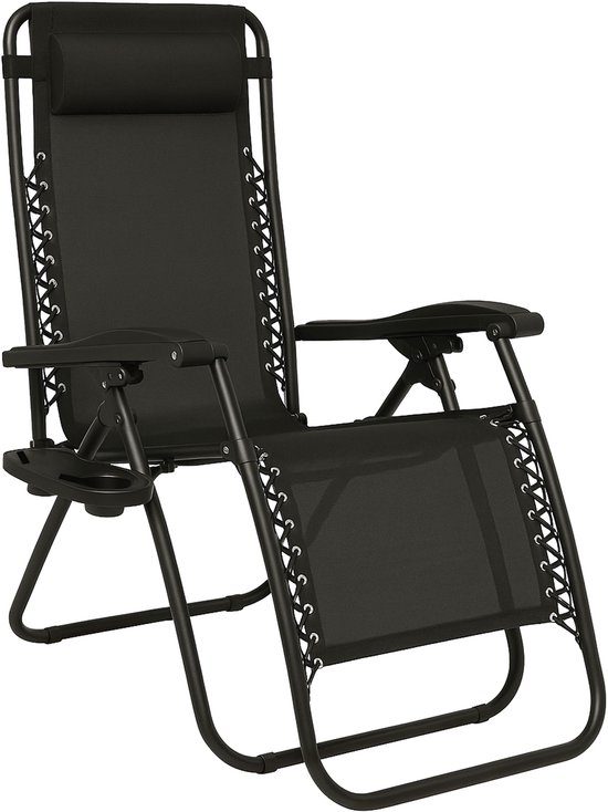 Brixy opvouwbare tuinstoel – verstelbaar – ergonomisch hoofdkussen – zwart