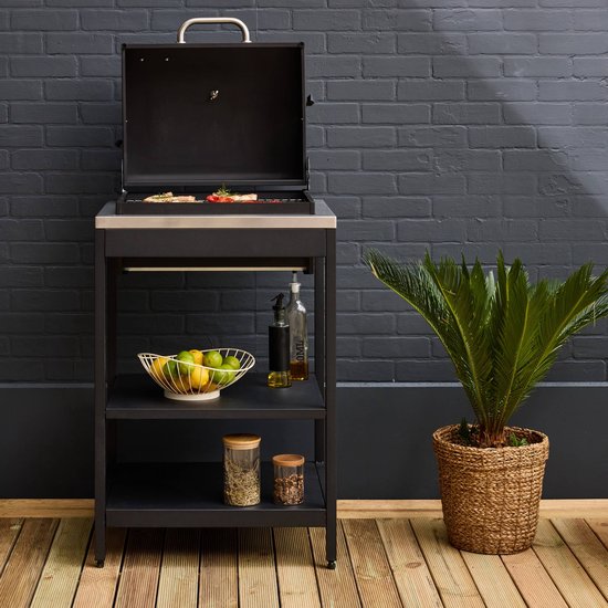 sweeek - Houtskoolbarbecue roestvrij staal verchroomd rooster en 2 planken 60 x 58,5 x 138 cm - naxos van Sweeek — afbeelding 3