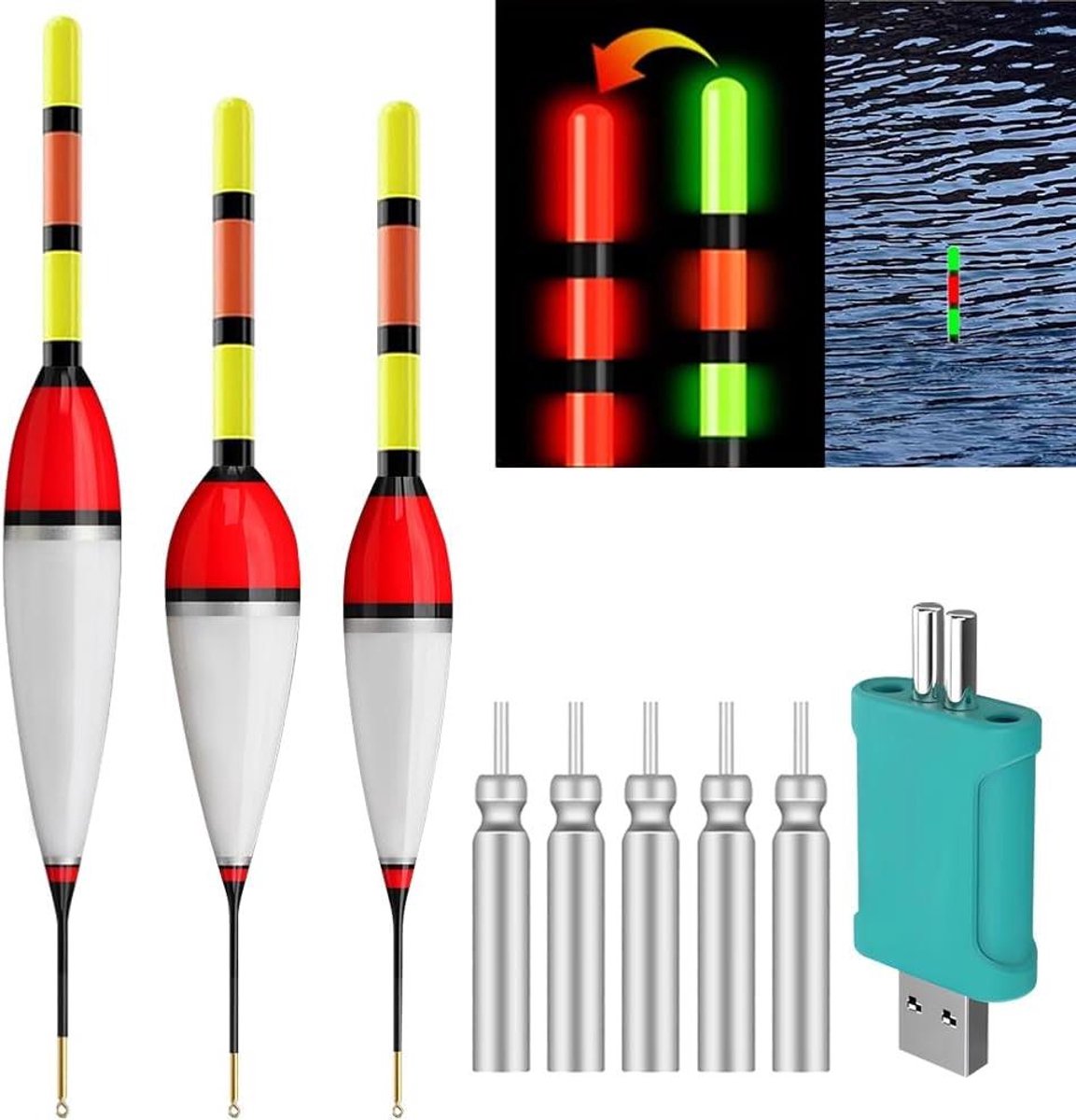 Allecto Plus - LED-dobbers met beetverklikker en batterijlader - Hengelaccessoireset met zwaartekrachtsensor
