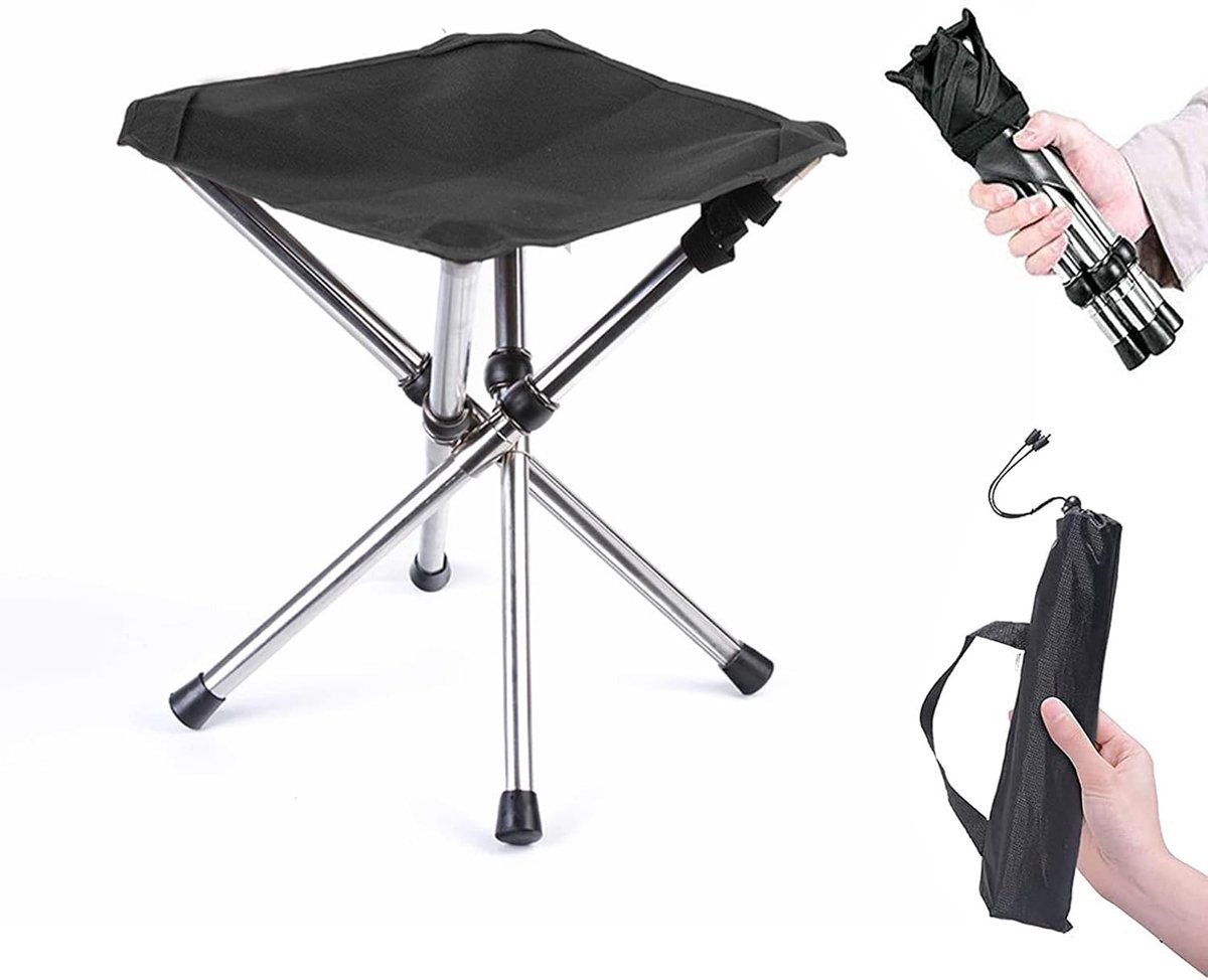 Viskrukje - Vouwkruk - Opvouwbare Kruk 4-Poot - Hengelsport - Kamperen & Outdoor - Reiskruk - Handig mee te nemen - Kampeerstoel - Vouwstoel - Campingstoel Opvouwbaar - Zwart