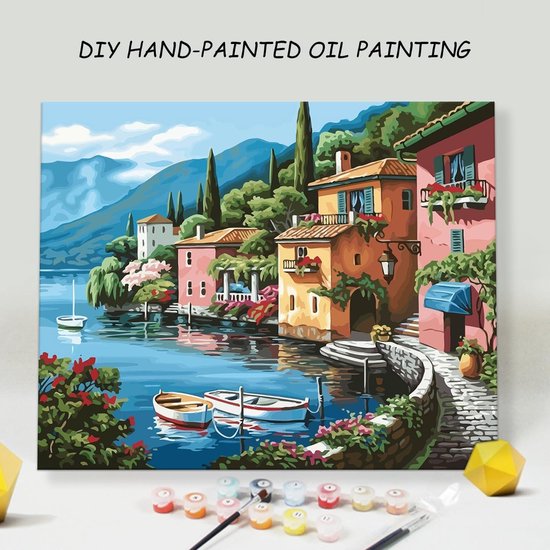 Figured'Art Mini Schilderen op Nummer Volwassenen 20x20cm met lijst Reisposter Toscane Zomer - Klein Formaat Creatieve Hobby Kit DIY Art Nummer
