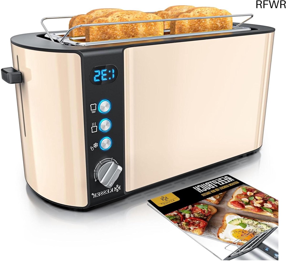 RFWR® Broodrooster met lange sleuf en 6 bruiningsniveaus - Automatische uitschakeling, ontdooifunctie en opwarmfunctie