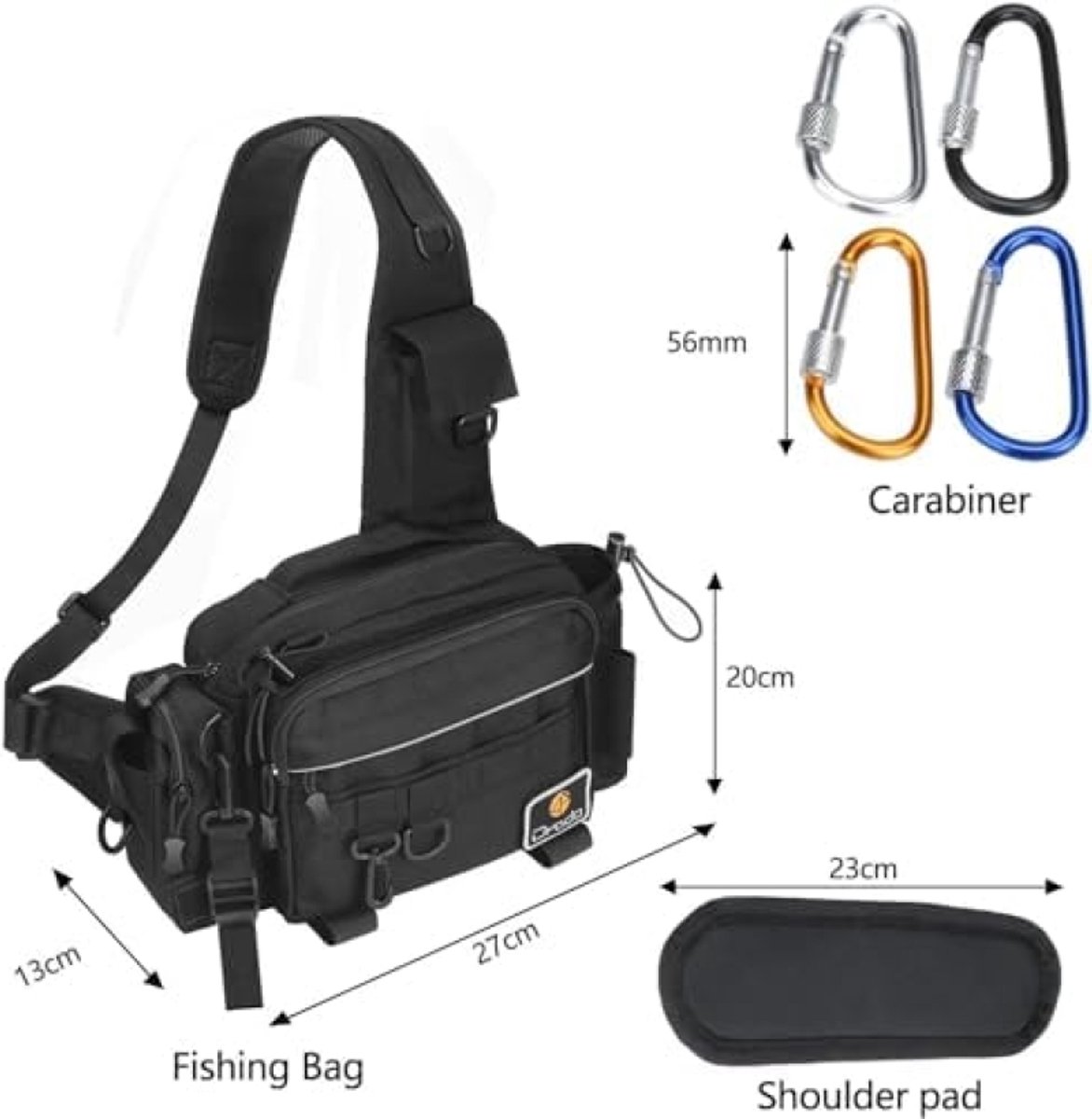 Hengeltas, Sling-Vistas, Waterdichte en Slijtvaste Visrugzak voor Visaccessoires - Zwarte Wandelrugzak met Verstelbare Riemen en Meerdere Vakken