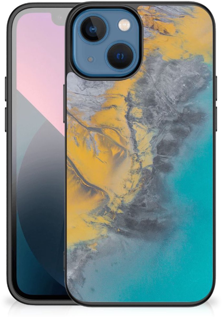 Apple iPhone 13 mini Marmeren Print Telefoonhoesje Marble Blue Gold