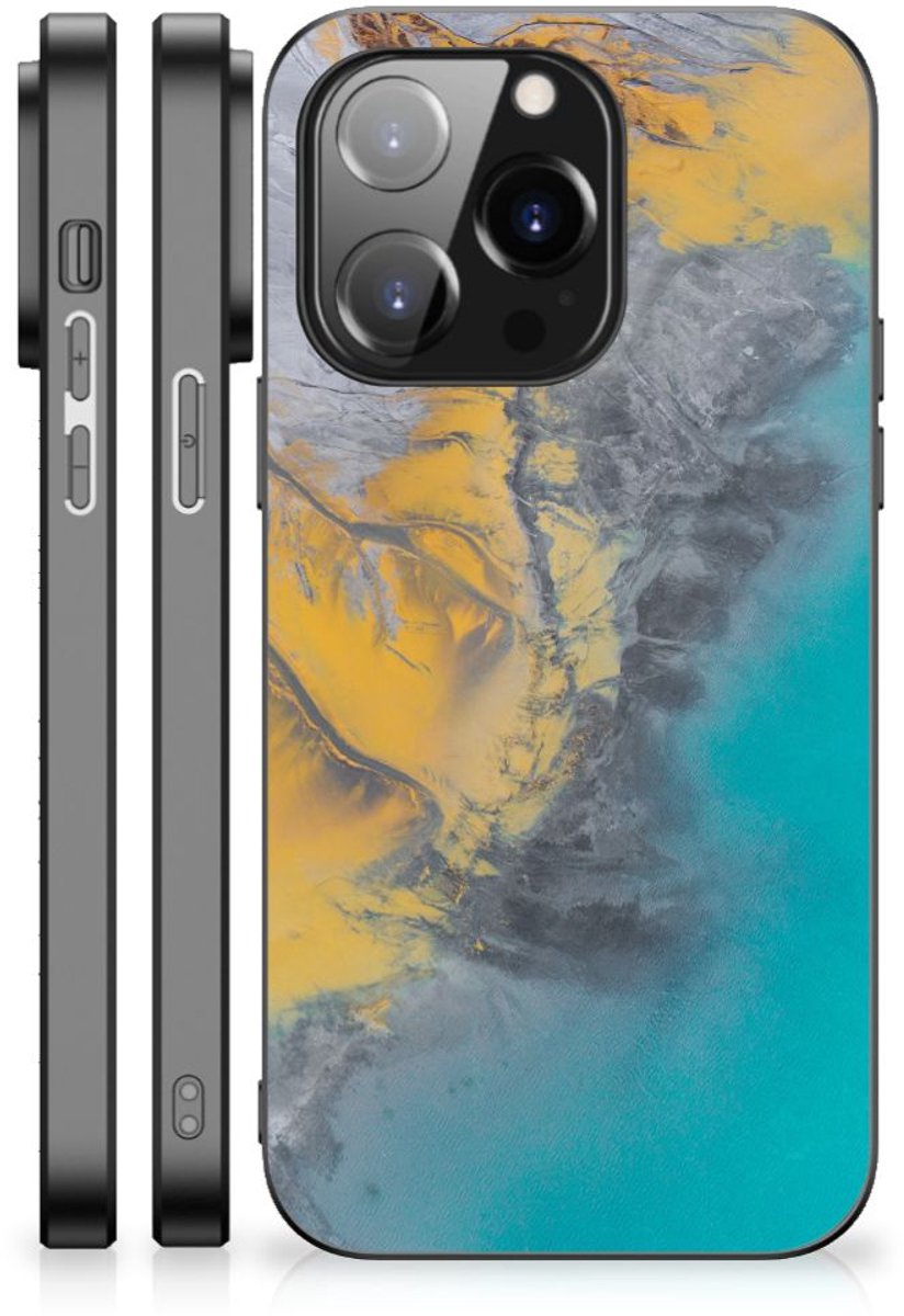 iPhone 14 Pro Marmeren Print Telefoonhoesje Marble Blue Gold