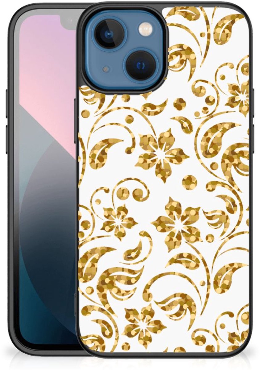 Back Cover voor Apple iPhone 13 mini Bloemen Hoesje Gouden Bloemen