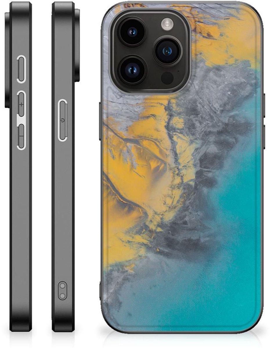 iPhone 15 Pro Max Marmeren Print Telefoonhoesje Marble Blue Gold