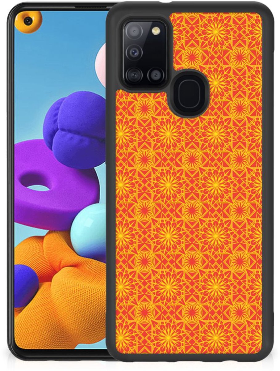 Back Cover voor Samsung Galaxy A21s Bumper Case Batik Oranje