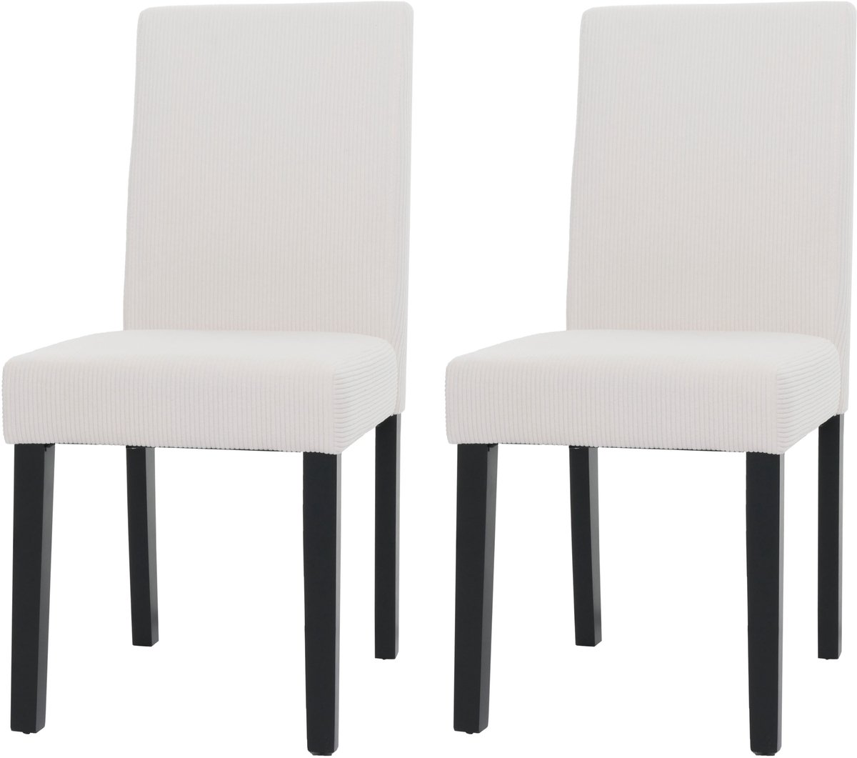 Set van 2 eetkamerstoelen Littau, keukenstoel hoge rugleuning, stof/textiel koord hout ~ crème, donkere poten