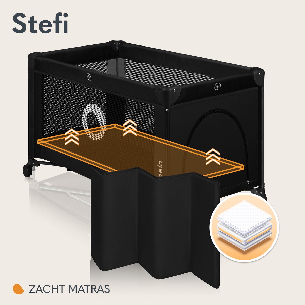 Lionelo Stefi Campingbedje 3 in 1 - Baby Bed / Inklapbare Box / Reisbedje - 60x120 cm - 0-36 maanden / tot 15 kg - MET comfort MATRAS - Zij-ingang met rits - Wielen - Transporttas - Babybed Babybox Ledikant thumbnail 3