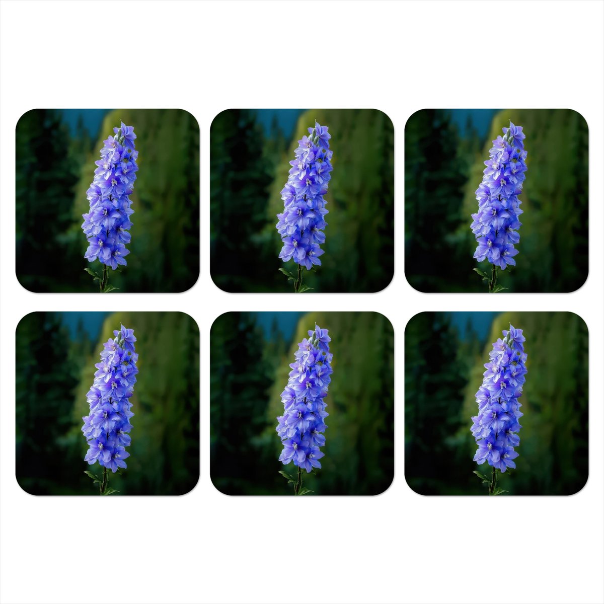 Onderzetters voor glazen - Bloemen - Blauw - Dennenboom - 10x10 cm - Glasonderzetters - 6 stuks