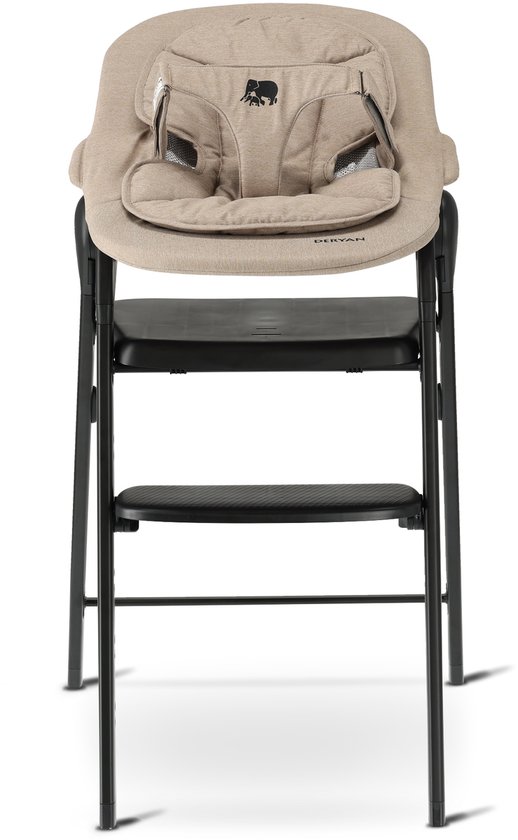 Chaise haute de Luxe Deryan avec transat - Chaise haute évolutive - Pliable - Zwart - Avec transat Nougat