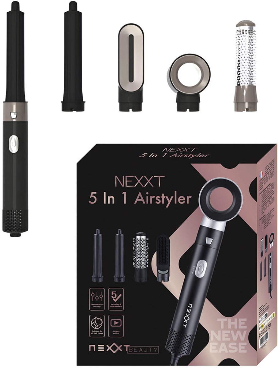 Nexxt 5-in-1 Airstyler - Föhnborstel met 3 Warmtestanden - 700W - Cool Shot - Draaibaar Snoer