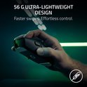 Hand houdt een lichte, zwarte Razer gaming muis vast. Tekst: 56 G ULTRA-LIGHTWEIGHT DESIGN. Faster swipes. Effortless control.
