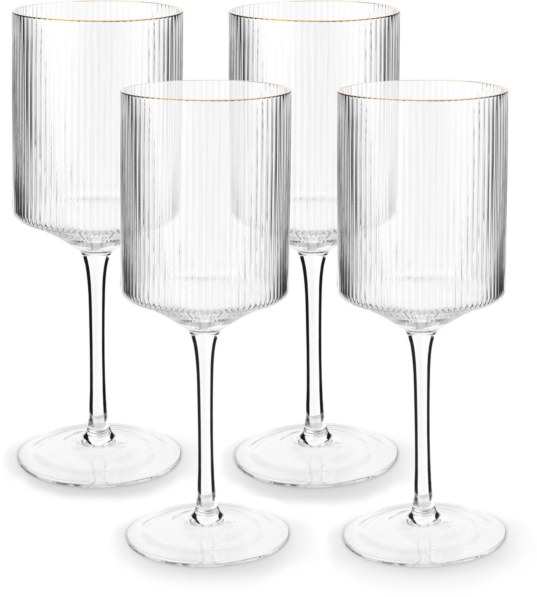 vtwonen Wijnglazen - voor Witte Wijn - Glazen set van 4 - met Gouden Rand - 400ml