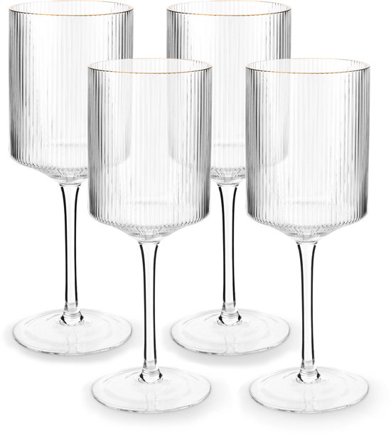 Verres à vin vtwonen - pour Vin Witte - Lot de 4 Verres - avec bord doré - 400 ml
