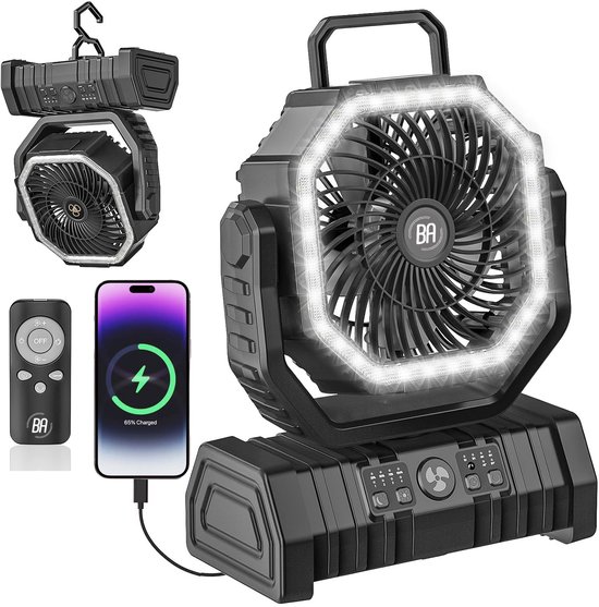 Best Active Mini Ventilator 10000mAh – Draagbare stille tafelventilator, 4 snelheden, LED licht, powerbank