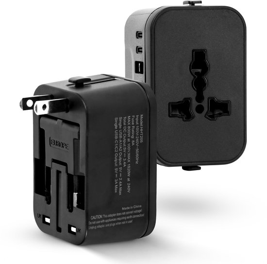 Skoov Universele wereldstekker voor 150+ Landen - 2x USB-C en 2x USB-A - Internationale reisstekker universeel - Voor Uk, Amerika, Zuid Amerika, Thailand, Italië, Zuid Afrika, Curacao - Type G, Lichtgewicht