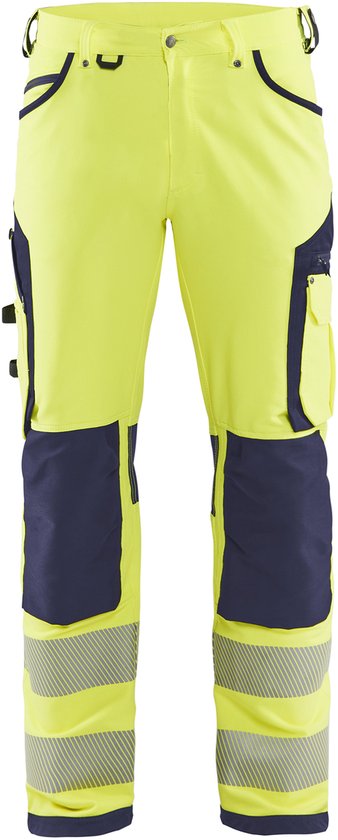 Pantalon de travail Blaklader High Vis avec stretch 4-way sans poches à clous 1197-1642 - Jaune Haute Visibilité/Bleu Marine - D92