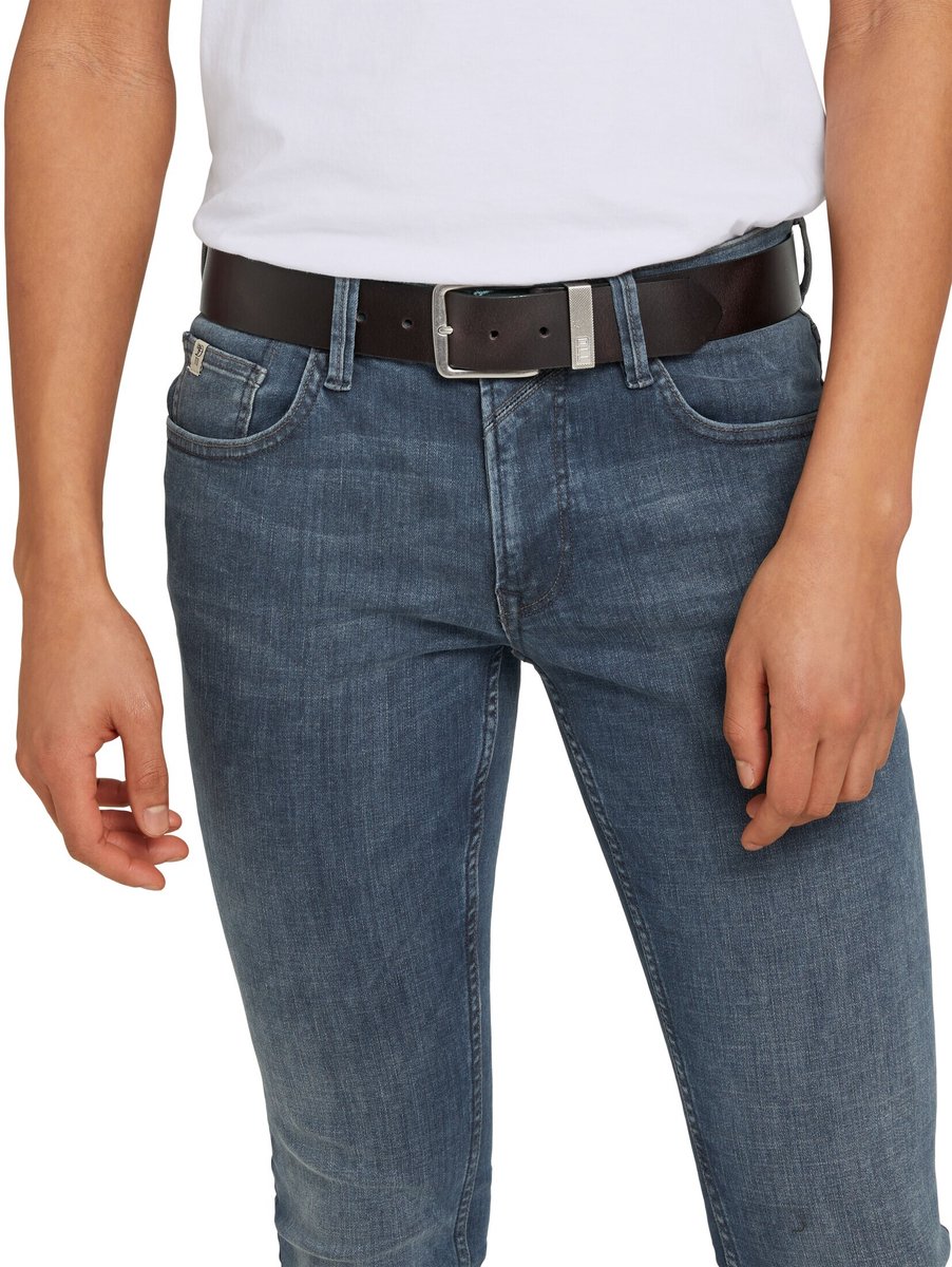 Tom Tailor Denim - TTJOE leren riem met vierkante gesp - Maat 80 - brown uni