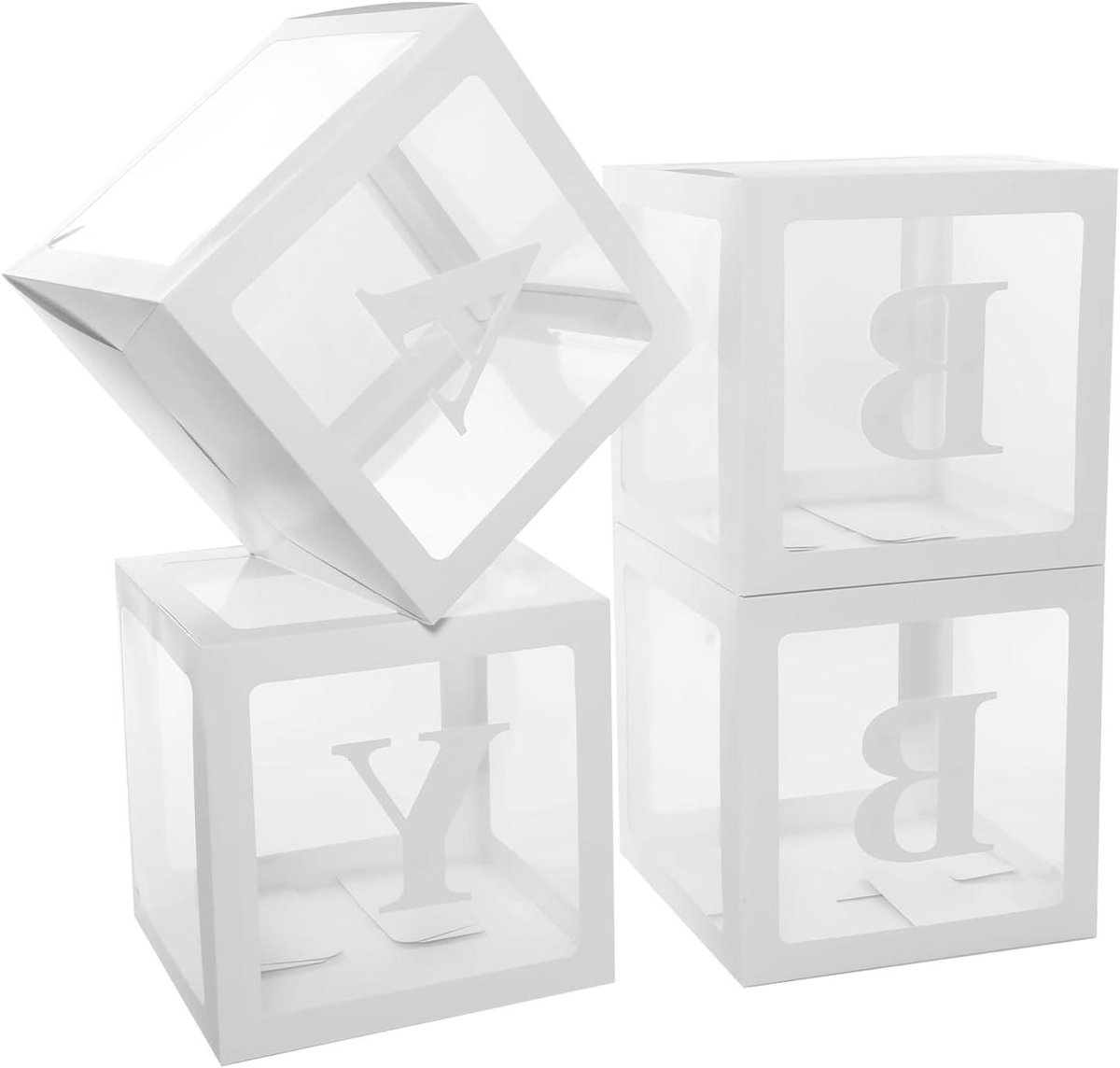 ByShane - Set van 4 Feestdecoratie Doos Ballonnen Doos 30 x 30 x 30 cm Papiermateriaal met de Letters "BABY" voor Verjaardagsfeest Achtergronddecoratie en Diverse Feesten (Wit)