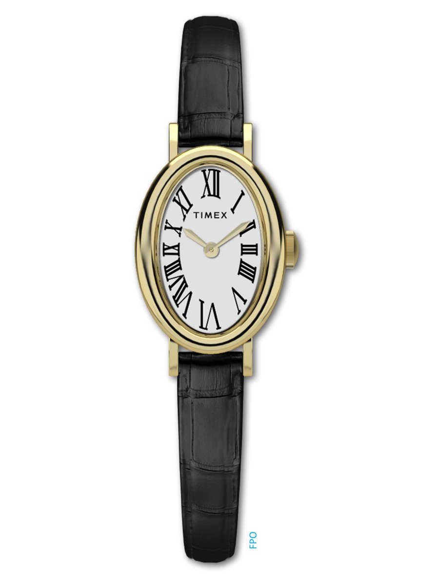 Timex Cavatina Kwarts Analoog Horloge Zwart En Goud Case: 100% Low Lead Brass | Armband: 100% Leather 19 mm TW2W78300AJ, TW2W78400AJ