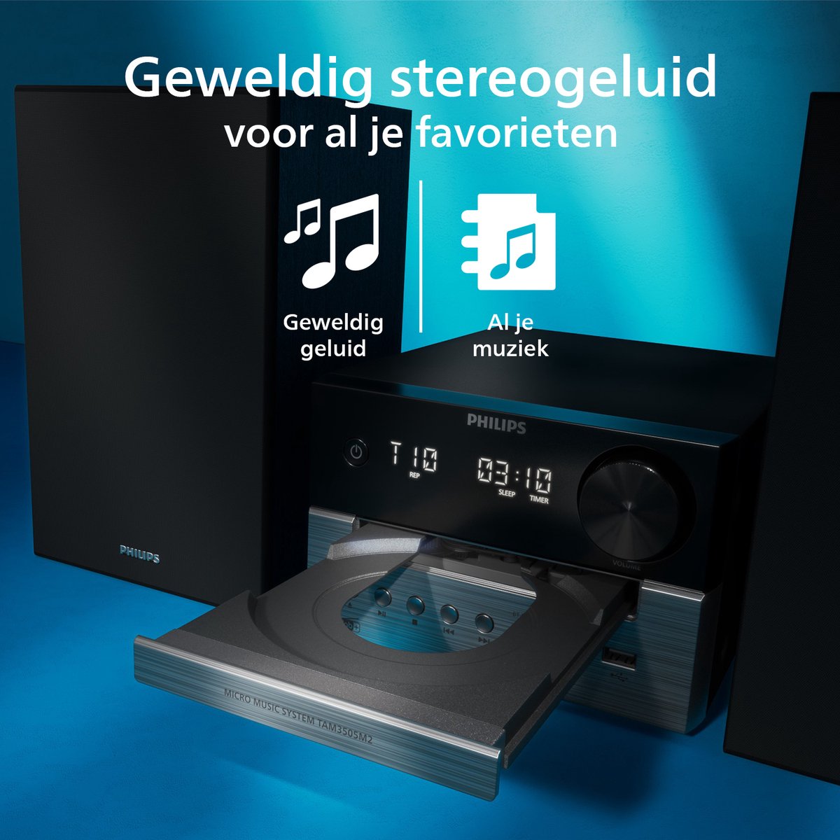 PHILIPS TAM3505M2 Micro-muzieksysteem, Bluetooth, cd-speler, USB, Auracast FM en DAB-radio, 85% PCR-materiaal thumbnail 3