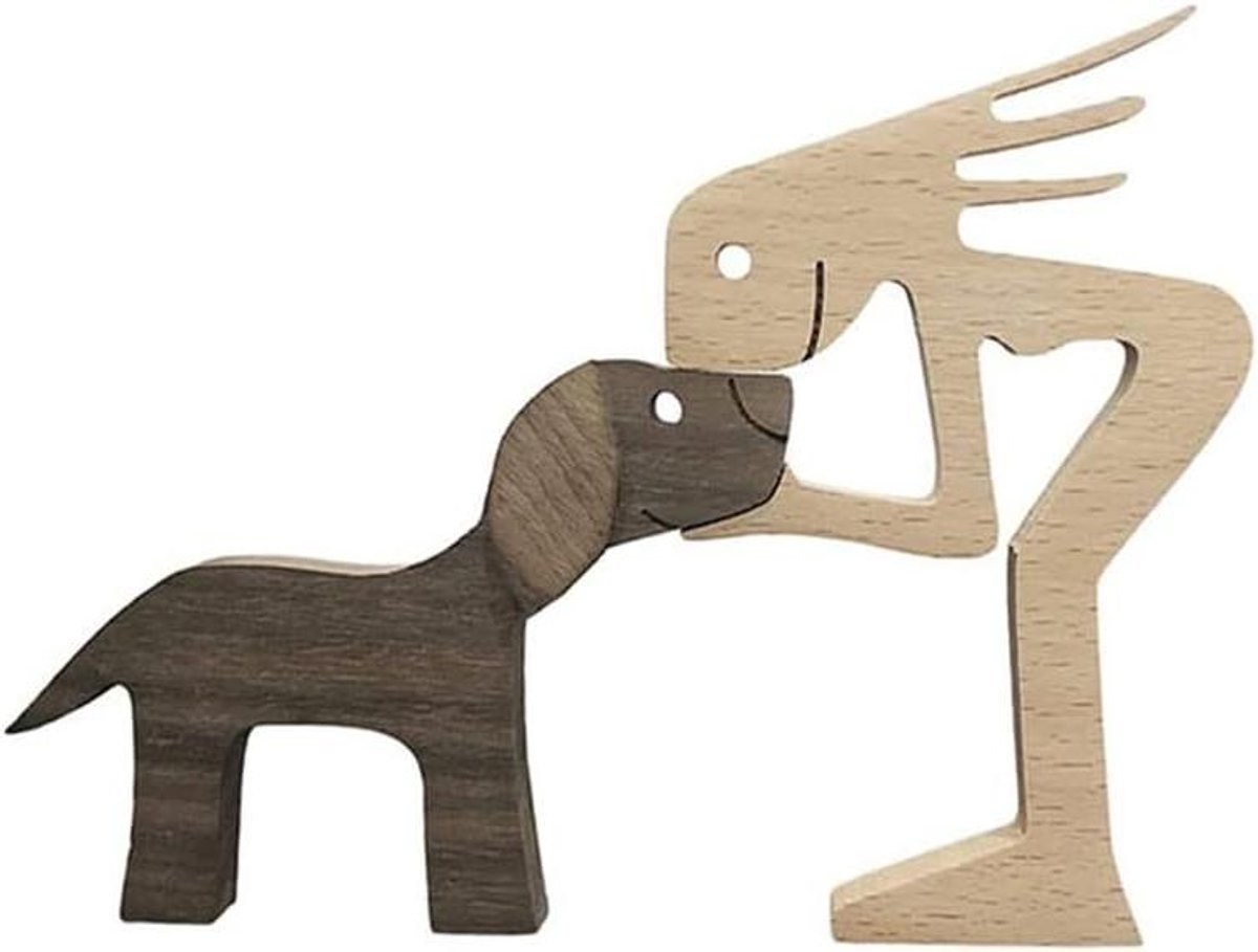 ByShane - Houten Beeldjes van Kat en Hond van Massief Hout | Dieren Decoratie voor Thuis, Kantoor & Bureau