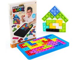 Ainy - Pop It Speelgoed Tetris 3D Puzzel blauw - Pop It - Tetris - Fidget Toys - Legpuzzels Bordspellen Voor Kinderen Jongens & Meisjes | 27 Pop It Montessori Educatief Puzzels Stukjes - Reisspellen Vanaf 3 Jaar