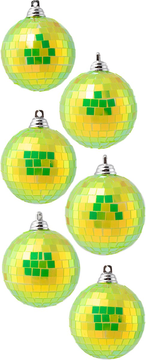 KIMU® 6x Discobal Ø 6 cm Klein Iridescent Geel - Discobol Spiegelbol Glitterbol Glitter Spiegeltjes Disco Bal Bol Deco Raamdecoratie Kerstballen Kerstbal Festival