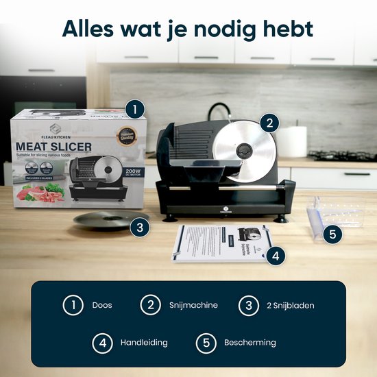 Fleau Kitchen Snijmachine - Inclusief 2x RVS Snijblad - Broodsnijmachine - Vleessnijmachine - Allessnijder - Elektrisch - Krachtig