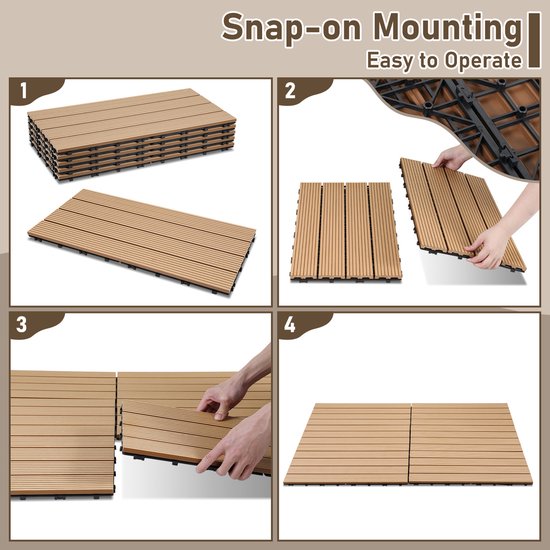 Cecaylie 55 stuks WPC terrastegels, houten tegels, 30 x 30 cm, 5 m². Ideaal voor buiten, kliktegels voor balkon, tuin en terras, eenvoudig, snel en praktisch te leggen