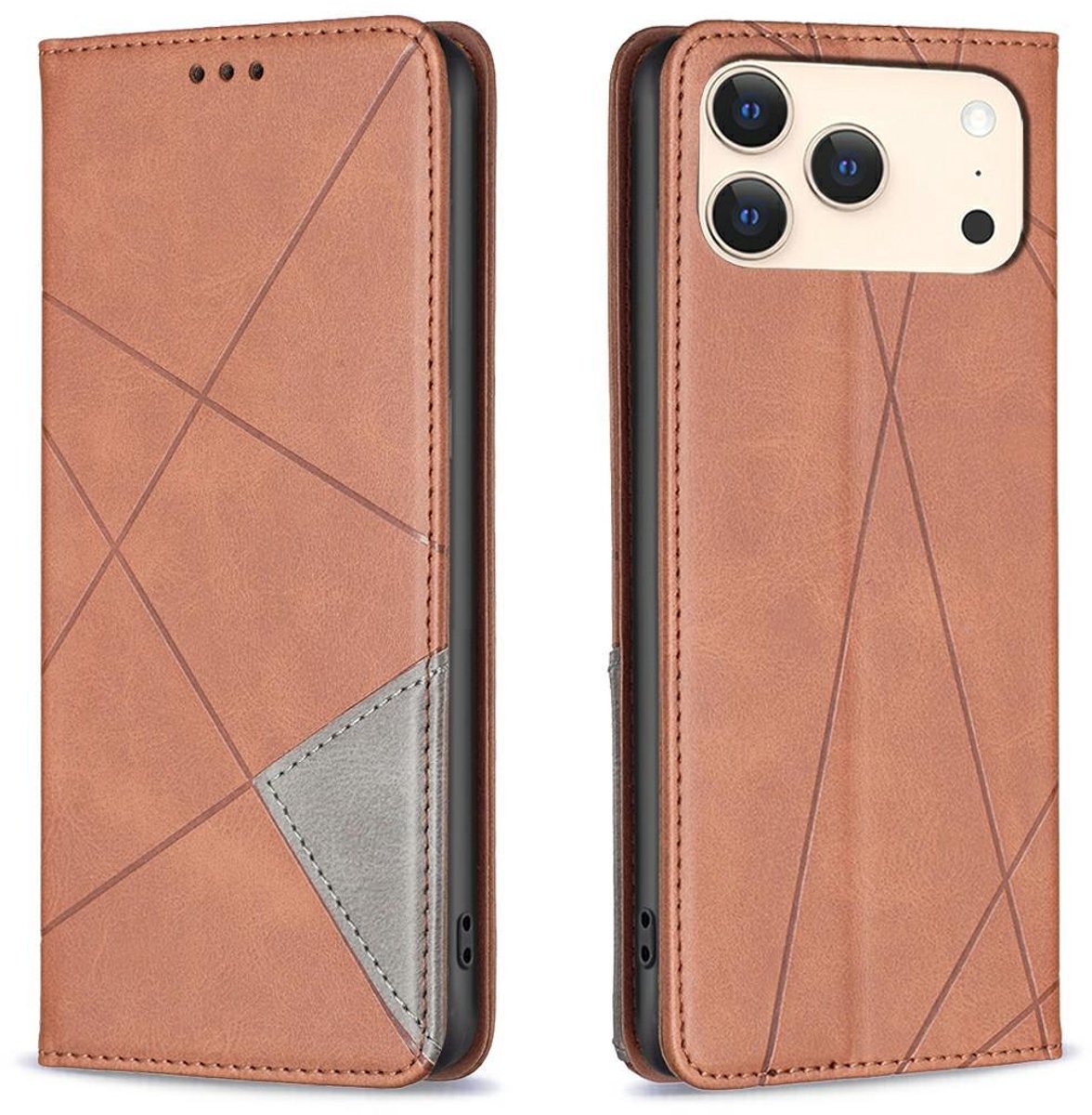 Mobigear Telefoonhoesje geschikt voor Apple iPhone 17 Pro Max Hoesje | Mobigear Rhombus Slim Bookcase | Pasjeshouder voor 2 Pasjes | Telefoonhoesje voor Pinpas / OV Kaart / Rijbewijs - Bruin