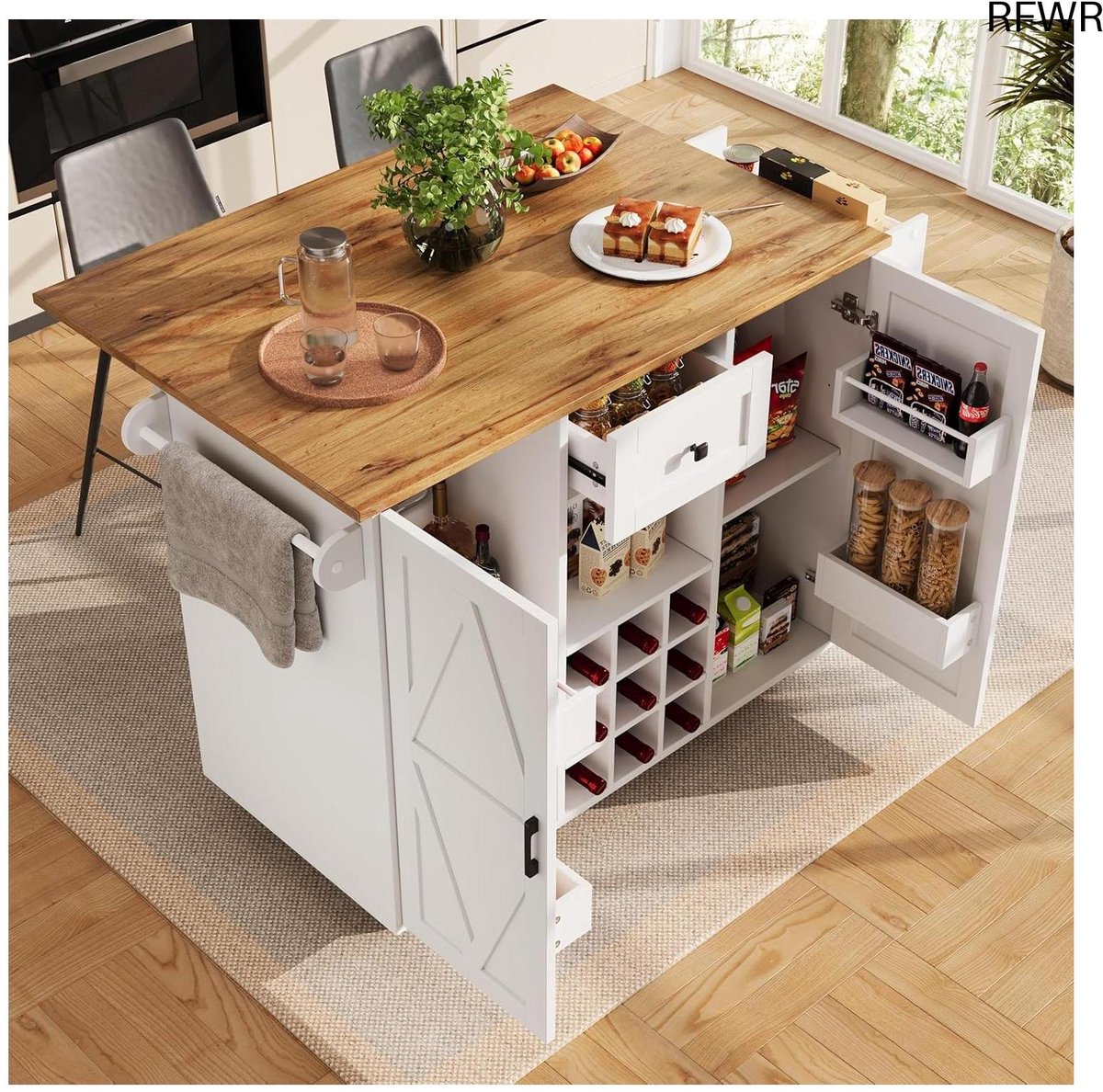 RFWR® Modern keukeneiland met Inklapfunctie en Buffetkast - Multifunctioneel Eetmeubel
