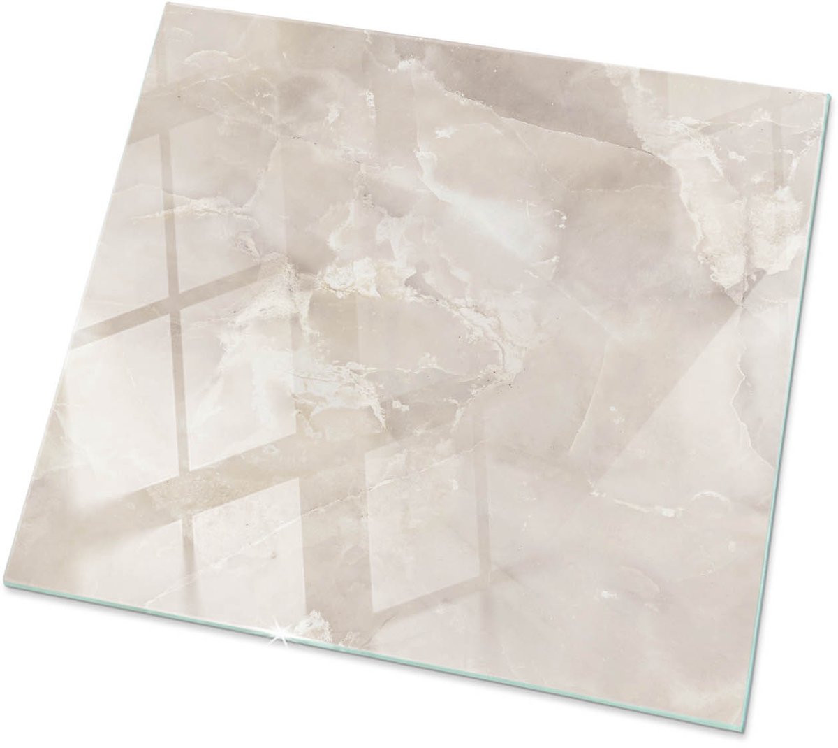 Tulup Tafelblad Glas - Marmer Textuurpatroon Glasplaat Tafel - 50 cm x 50 cm - Romig Veiligheidsglas - Vierkant Tafelblad Glas - Glazen Tafelblad voor de Woonkamer - Glazen Tafelblad