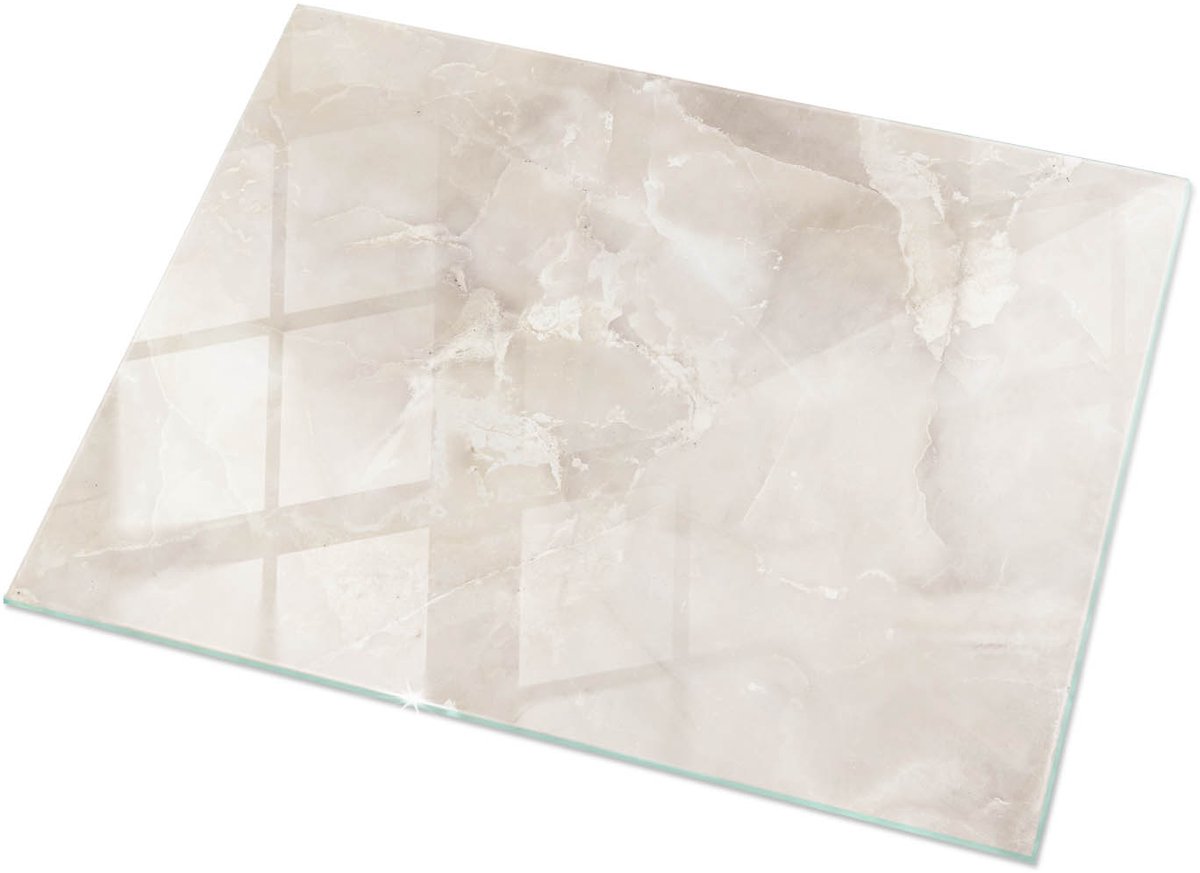 Tulup Tafelblad Glas - Marmer Textuurpatroon Glasplaat Tafel - 120 cm x 80 cm - Romig Veiligheidsglas - Rechthoekig Tafelblad Glas - Glazen Tafelblad Geschikt voor de Keukentafel - Glazen Tafelblad