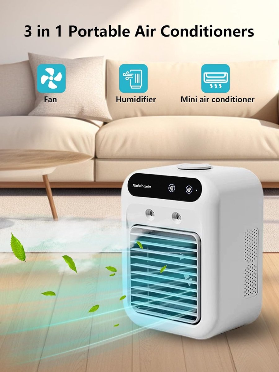 mobiele airco-Mobiele airco zonder afvoer-mobiele airco voor slaapkamer-mobiele airco met waterbak -25W Mini draagbare airconditioner - 2 koele luchtstralen - 2 snelheden persoonlijke koelventilator - voor slaapkamer, kantoor, buiten – foto 3