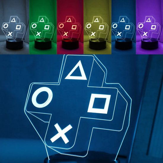 Nachtlamp Gamers - Game Console Buttons Design - Bureaulamp - Tafellamp - Sfeerlamp - 3D-lamp - Multicolor lamp - Werkt op batterijen en kabel