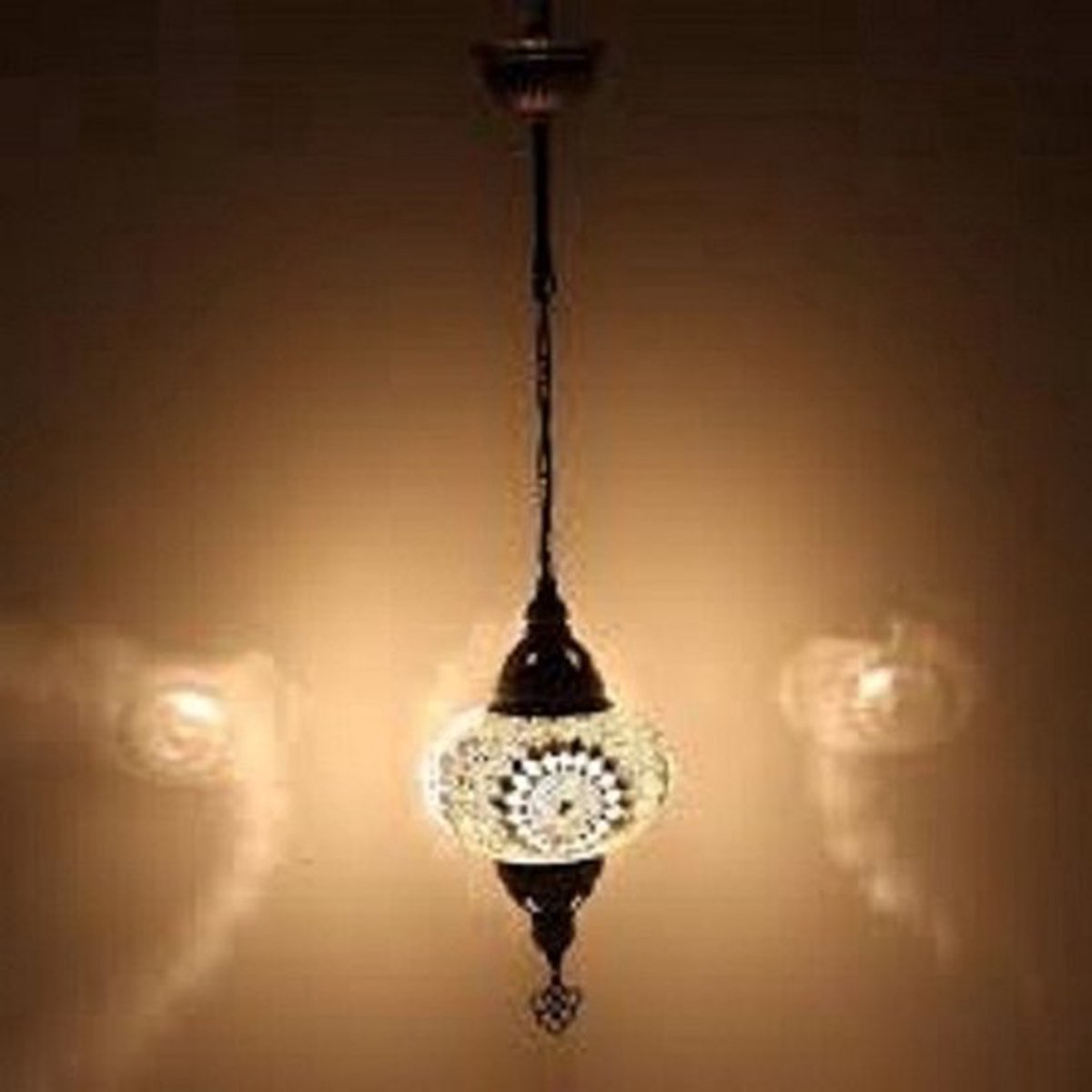 Hanglamp - Mozaïek Lamp - Oosterse Lamp - Turkse Lamp - Marokkaanse Lamp Hoogte 53 cm - Handgemaakt - Authentiek - Wit