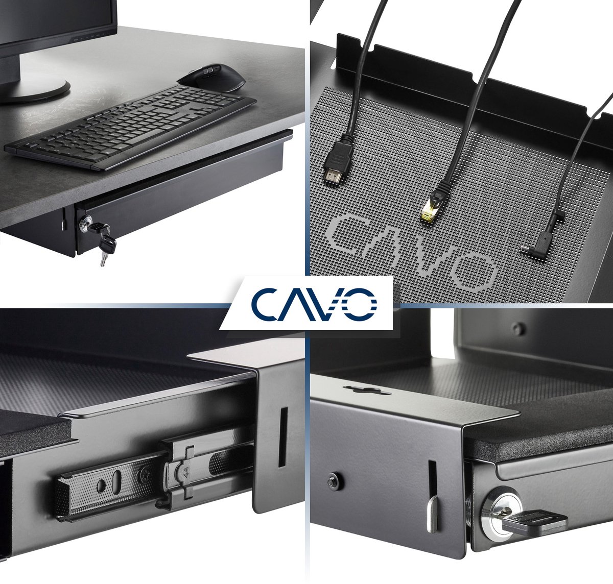 CAVO Laptop bureaulade afsluitbaar 480 x 446 x 80 mm zwart Bureaulade voor onderbouw van SOTECH thumbnail 2