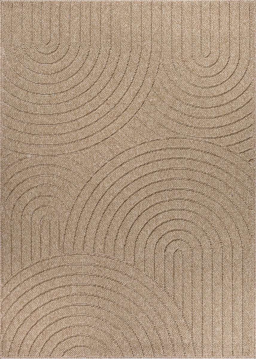 the carpet Cairo – Weerbestendig outdoor vloerkleed met modern boogpatroon in jute-look, geschikt voor balkon, tuin en terras, bruin met halfrond boogmotief, 200 x 280 cm
