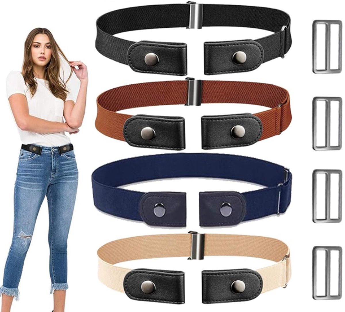 Heren gesploze riem elastische riem zonder gesp 3,5 cm breedte, heren gespvrije onzichtbare riem voor jeans broeken, 2-zwart, S: Geschikt voor broekmaat 70cm-120cm