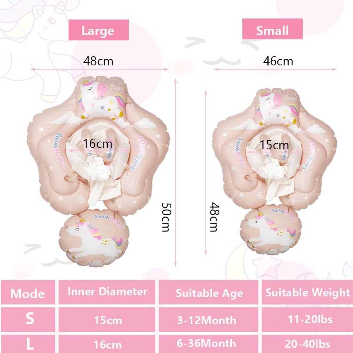 Opblaasbare zwemvlotter voor baby's - Baby Zwemring met Verwijderbaar Zonnekapje - zwemband - zwemtrainer - voor leeftijd 6 - 30 maanden - babyfloat - roze — afbeelding 2