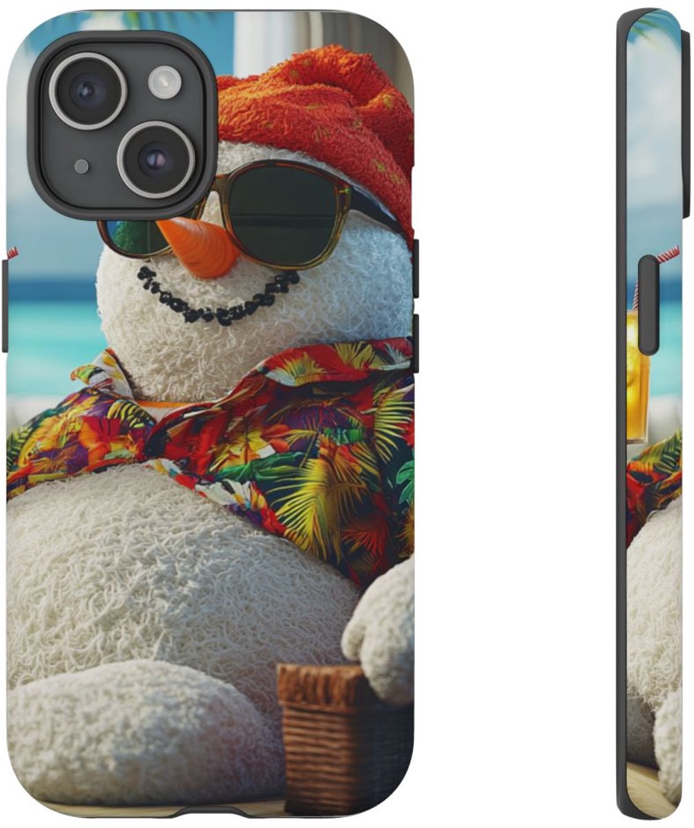 Sneeuwpop met Hawaiishirt en Zonnebril – Telefoonhoesje Geschikt voor iPhone 15