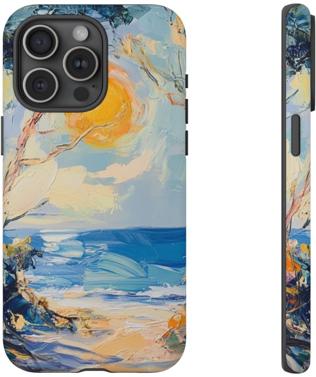 Zonnig Kustlandschap met Penseelstreken – Telefoonhoesje Geschikt voor iPhone 15 Pro Max